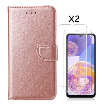Samsung A23 4/5G hoesje bookcase Rose Goud - Samsung Galaxy A23 4/5G bookcase portemonnee hoesje - Samsung A23 screenprotector / 2X Beschermglas