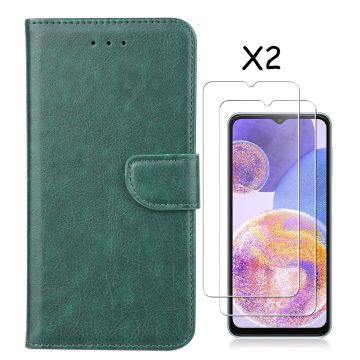 Samsung A23 4/5G hoesje bookcase Groen - Samsung Galaxy A23 4/5G bookcase portemonnee hoesje - Samsung A23 screenprotector / 2X Beschermglas