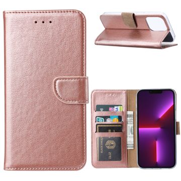 Hoesje Geschikt voor iPhone 14 Pro portemonnee Bookcase – Rosegoud