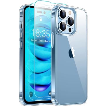 Hoesje Geschikt voor iPhone 14 Pro Max Hoesje transparant Anti Shock silicone hoesje - Hoesje Geschikt voor iPhone 14 Pro Max hoesje silicone Backcover hoesje - Hoesje Geschikt voor iPhone 14 Pro Max screenprotector Glazen 2 pack