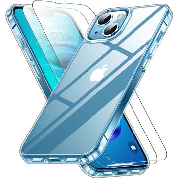 Hoesje Geschikt voor iPhone 14 Plus Hoesje transparant Anti Shock silicone hoesje - Hoesje Geschikt voor iPhone 14 Plus hoesje silicone Backcover hoesje - Hoesje Geschikt voor iPhone 14 Plus Screenprotector Glazen 2 pack