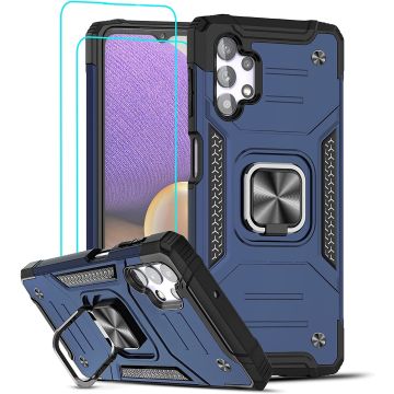Samsung A32 5G Hoesje Heavy Duty Armor Hoesje Blauw - Galaxy A32 5G Case Kickstand Ring cover met Magnetisch Auto Mount- Samsung A32 screenprotector 2 pack
