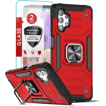 Samsung A32 5G Hoesje Heavy Duty Armor Hoesje Rood - Galaxy A32 5G Case Kickstand Ring cover met Magnetisch Auto Mount- Samsung A32 screenprotector 2 pack