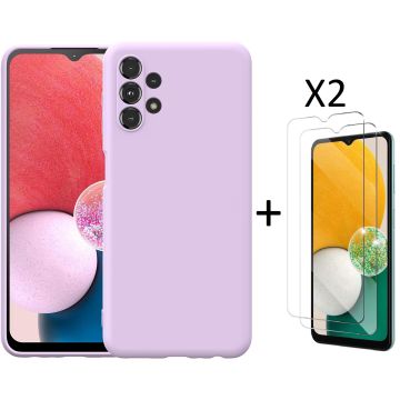 Samsung A13 4G Hoesje siliconen Lila case Liquid TPU backcover - met Samsung Galaxy A13 Screenprotector - 2 stuks