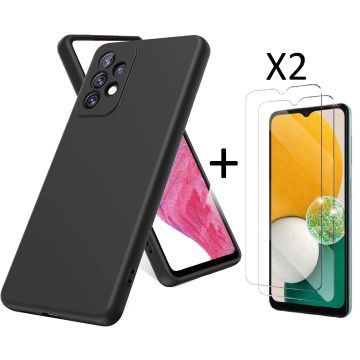 Samsung A13 4G Hoesje siliconen Zwart case Liquid TPU backcover - met Samsung Galaxy A13 Screenprotector - 2 stuks