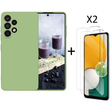 Samsung A13 4G Hoesje siliconen Licht Groen case Liquid TPU backcover - met Samsung Galaxy A13 Screenprotector - 2 stuks