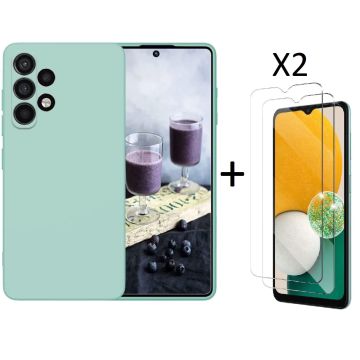 Samsung A13 4G Hoesje siliconen Mint Groen case Liquid TPU backcover - met Samsung Galaxy A13 Screenprotector - 2 stuks