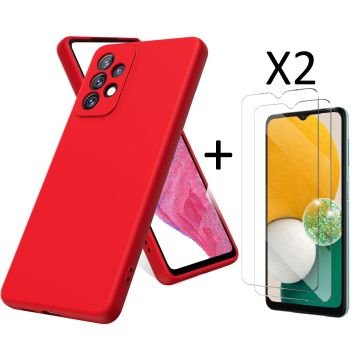 Samsung A13 4G Hoesje siliconen Rood case Liquid TPU backcover - met Samsung Galaxy A13 Screenprotector - 2 stuks