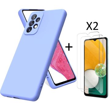 Samsung A13 4G Hoesje siliconen Licht Blauw case Liquid TPU backcover - met Samsung Galaxy A13 Screenprotector - 2 stuks