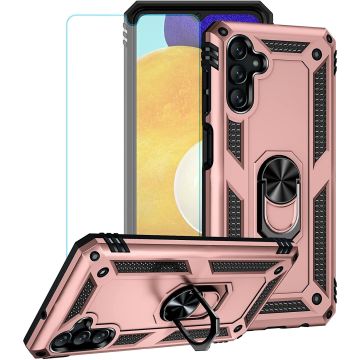 Samsung A04S Hoesje Anti-Shock Hybrid Armor hoesje Rose Goud - Samsung Galaxy A04s / A13 5G ring houder TPU backcover hoesje - screenprotector Galaxy A04S - 2 pack