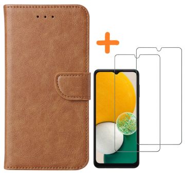 Samsung Galaxy A04S / A13 5G hoesje bookcase Met 2x Screenprotector - tempered glass – Bruin