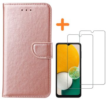 Samsung Galaxy A04S / A13 5G hoesje bookcase Met 2x Screenprotector - tempered glass – Rosegoud