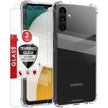 Samsung A04S Hoesje transparant Anti Shock silicone back cover Met Screenprotector 2 PACK