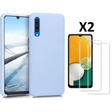 Hoesje Geschikt Voor Samsung Galaxy A03 Core hoesje silicone soft cover Licht Blauw - Hoesje Geschikt Voor Samsung Galaxy Galaxy A03 core Silicone hoesje - Ao3 Core Screenprotector 2 pack