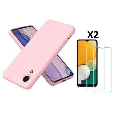Hoesje Geschikt Voor Samsung Galaxy A03 Core hoesje silicone soft cover Licht Roze - Hoesje Geschikt Voor Samsung Galaxy Galaxy A03 core Silicone hoesje - Ao3 Core Screenprotector 2 pack