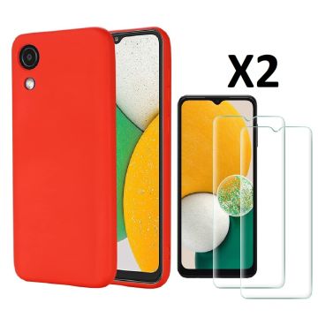 Hoesje Geschikt Voor Samsung Galaxy A03 Core hoesje silicone soft cover Rood - Hoesje Geschikt Voor Samsung Galaxy Galaxy A03 core Silicone hoesje - Ao3 Core Screenprotector 2 pack