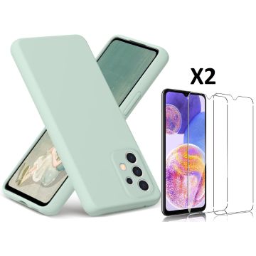 Samsung A23 4G hoesje silicone soft cover Mint Groen - Galaxy A23 5G Silicone hoesje - A23 Screenprotector 2 pack