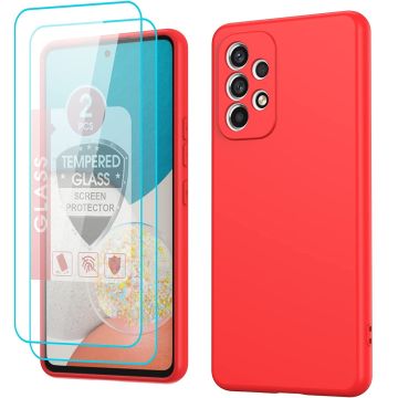 Hoesje Geschikt Voor Samsung Galaxy A23 4G hoesje silicone soft cover Rood - Galaxy A23 5G Silicone hoesje - A23 Screenprotector 2 pack