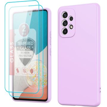 Hoesje Geschikt Voor Samsung Galaxy A23 4G hoesje silicone soft cover Lila - Galaxy A23 5G Silicone hoesje - A23 Screenprotector 2 pack