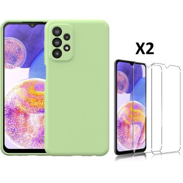 Samsung A23 4G hoesje silicone soft cover Groen - Galaxy A23 5G Silicone hoesje - A23 Screenprotector 2 pack