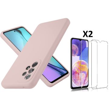 Samsung A23 4G hoesje silicone soft cover Pink Sand - Galaxy A23 5G Silicone hoesje - A23 Screenprotector 2 pack