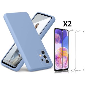 Hoesje Geschikt Voor Samsung Galaxy A23 4G hoesje silicone soft cover Licht Blauw - Galaxy A23 5G Silicone hoesje - A23 Screenprotector 2 pack