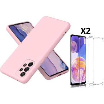 Hoesje Geschikt Voor Samsung Galaxy A23 4G hoesje silicone soft cover Licht Roze - Galaxy A23 5G Silicone hoesje - A23 Screenprotector 2 pack