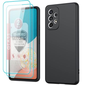Hoesje Geschikt Voor Samsung Galaxy A23 4G hoesje silicone soft cover Zwart - Galaxy A23 5G Silicone hoesje - A23 Screenprotector 2 pack