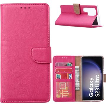 Hoesje Geschikt Voor Samsung Galaxy S23 Ultra Hoesje met Pasjeshouder – Bookcase – Roze