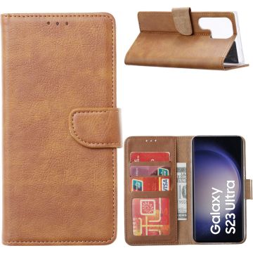 Hoesje Geschikt Voor Samsung Galaxy S23 Ultra Hoesje met Pasjeshouder – Bookcase – Bruin