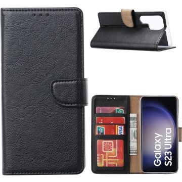 Hoesje Geschikt Voor Samsung Galaxy S23 Ultra Hoesje met Pasjeshouder – Bookcase – Zwart
