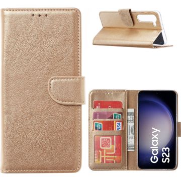 Hoesje Geschikt Voor Samsung Galaxy S23 Plus Hoesje met Pasjeshouder – Bookcase – Goud