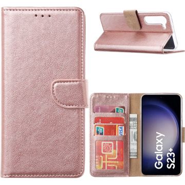 Hoesje Geschikt Voor Samsung Galaxy S23 Plus Hoesje met Pasjeshouder – Bookcase – Rosegoud