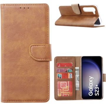 Hoesje Geschikt Voor Samsung Galaxy S23 Plus Hoesje met Pasjeshouder – Bookcase – Bruin