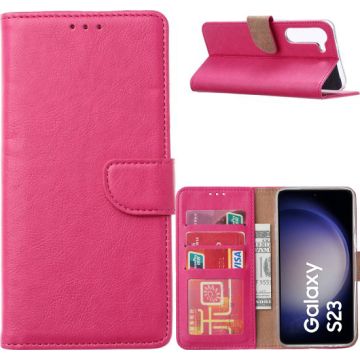 Hoesje Geschikt Voor Samsung Galaxy S23 Hoesje met Pasjeshouder – Bookcase – Roze