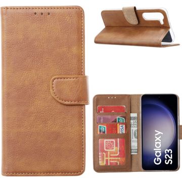 Hoesje Geschikt Voor Samsung Galaxy S23 Hoesje met Pasjeshouder – Bookcase – Bruin