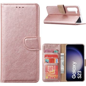 Hoesje Geschikt Voor Samsung Galaxy S23 Hoesje met Pasjeshouder – Bookcase - Rose Goud
