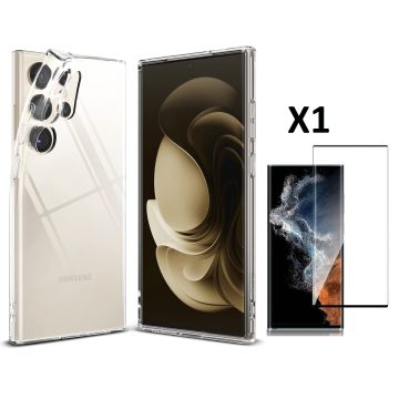 Hoesje Geschikt Voor Samsung Galaxy S23 Ultra Hoesje transparant Anti Shock silicone hoesje + screenprotector 