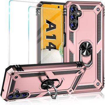Hoesje Geschikt Voor Samsung Galaxy A14 Hoesje Anti-Shock Hybrid Armor hoesje Rose Goud  met screenprotector - 2 pack