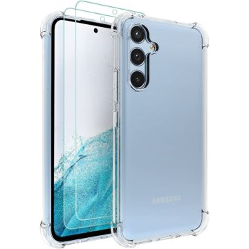 Hoesje Geschikt Voor Samsung Galaxy A54 Hoesje transparant Anti Shock silicone Hoesje Geschikt Voor Samsung Galaxy A54 Screenprotector Glazen 2 pack