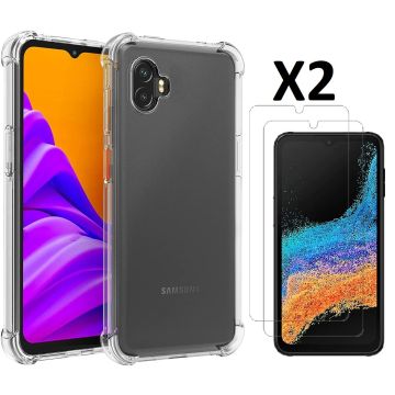 Hoesje Geschikt Voor Samsung Galaxy Xcover 6 Pro Hoesje transparant Anti Shock silicone Hoesje Geschikt Voor Samsung Galaxy Xcover 6 Pro Screenprotector Glazen 2 pack