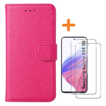Hoesje Geschikt Voor Samsung Galaxy A54 hoesje bookcase Roze - Galaxy A54 5G bookcase portemonnee Hoesje Geschikt Voor Samsung Galaxy A54 screenprotector / 2X Beschermglas