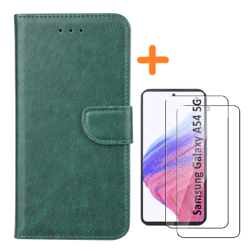 Samsung A54 hoesje bookcase Groen - Galaxy A54 5G bookcase portemonnee hoesje - Samsung A54 screenprotector / 2X Beschermglas