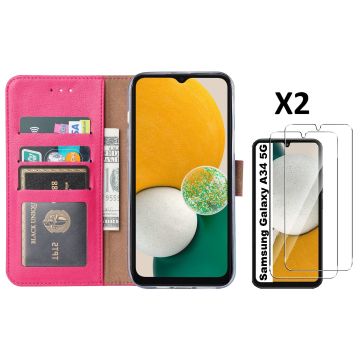 Samsung A34 5G hoesje bookcase Pink - Samsung Galaxy A34 bookcase portemonnee hoesje - Samsung A34 screenprotector / 2X Beschermglas