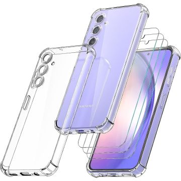 Hoesje Geschikt Voor Samsung Galaxy A54 hoesje transparant met Camera Bescherming shockproof - Hoesje Geschikt Voor Samsung Galaxy A54 screenprotector - 3 stuks