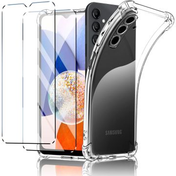 Hoesje Geschikt Voor Samsung Galaxy A14 5G hoesje transparant met Camera Bescherming shockproof - Hoesje Geschikt Voor Samsung Galaxy A14 4G / 5G screenprotector - 2 stuks