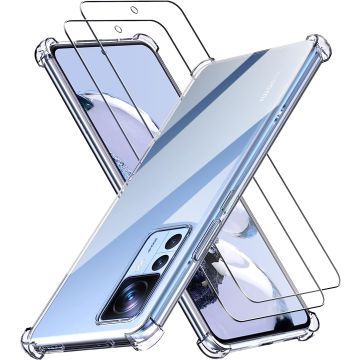 Hoesje geschikt voor Xiaomi Redmi Note 12 Pro hoesje transparant - Note 12 Pro Plus hoesje Anti Shock silicone hoesje - Note 12 Pro Screenprotector Glazen 2 pack