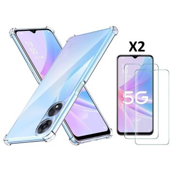 Hoesje Geschikt voor Oppo A78 5G Hoesje transparant Anti Shock silicone hoesje - Hoesje Geschikt voor Oppo A78 Screenprotector Glazen 2 pack