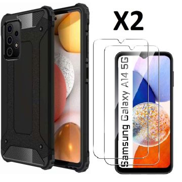 Hoesje Geschikt Voor Samsung Galaxy A14 5G Hoesje Schokbestendig Hybride Hoesje Geschikt Voor Samsung Galaxy A14 4G Hoesje Rugged Armour Cover Heavy Duty Zwart - Galaxy A14 2x Screenprotector