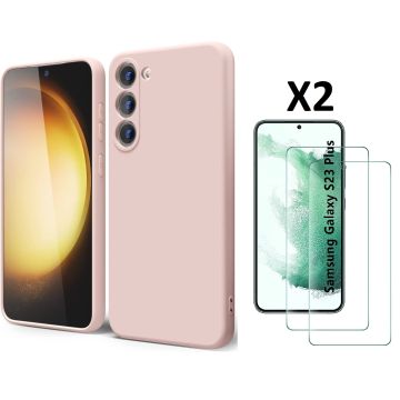 Hoesje Geschikt Voor Samsung Galaxy S23 Plus Hoesje siliconen Pink Sand zacht siliconen hoesje TPU backcover - Met Screenprotector - 2 stuks